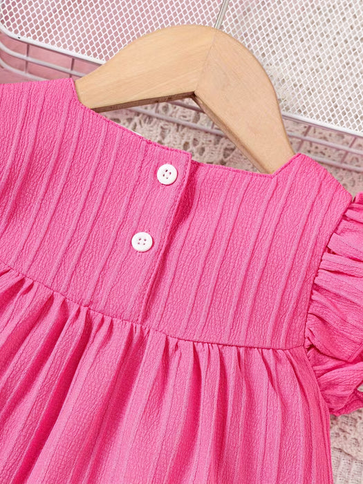 Vestido de Cuello Cuadrado con Mangas de Volantes y Textura a Rayas para Bebé Niña