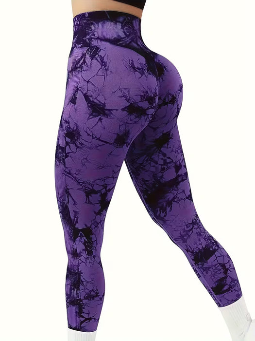 2pcs Tie Dye Leggings deportivos de cintura alta, Pantalones ajustados para correr