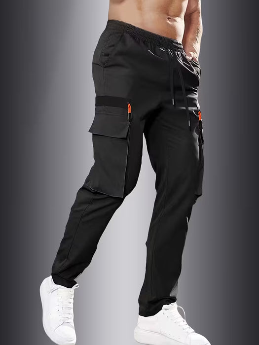 Pantalones de carga para hombre con múltiples bolsillos - Ajuste suelto, cintura media