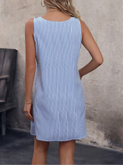 Vestido elegante sin mangas con estampado de rayas para mujer