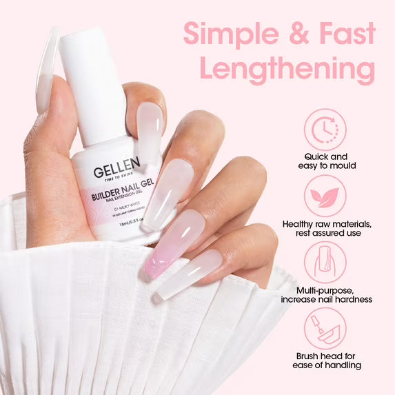 Gel constructor de uñas Gellen, 9 en 1, gel milky white