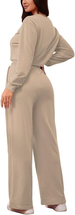 Conjunto deportivo de 2 piezas para mujer, Top manga larga y pantalón ancho y bolsillo