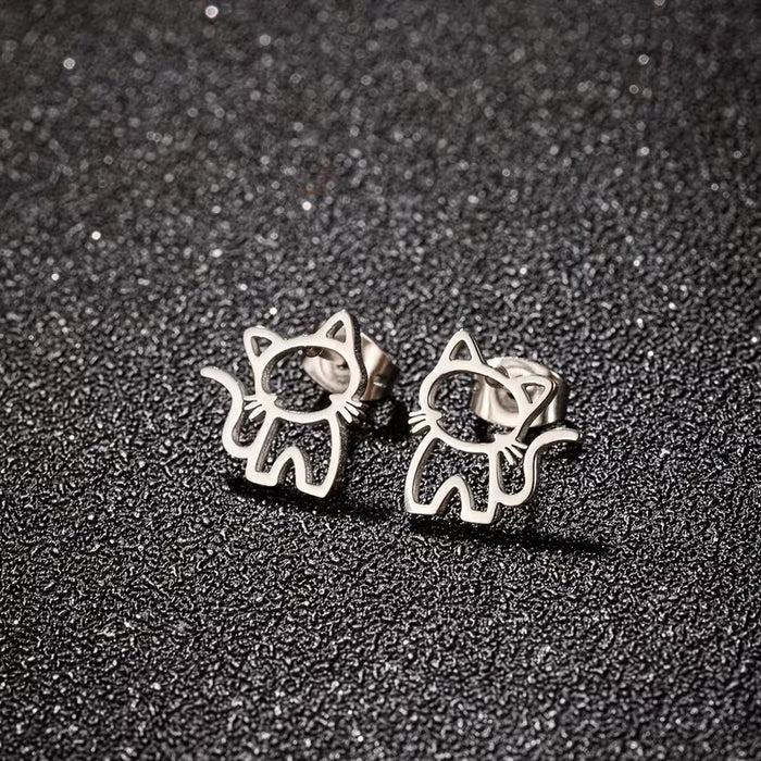 1 par de Pendientes de Acero Inoxidable con Diseño de Gato Lindo