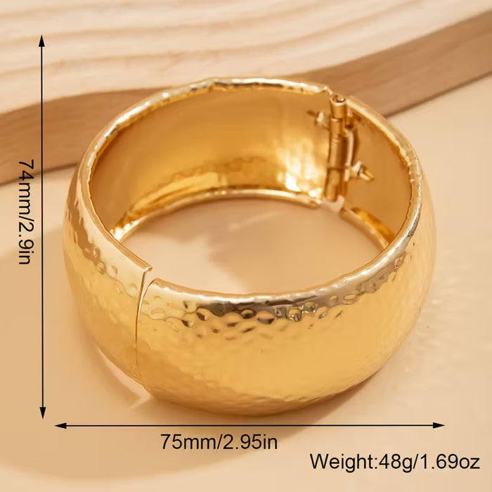 2pcs Pulsera de Metal con Apertura Ancha, Textura Martillada de Aro Redondo