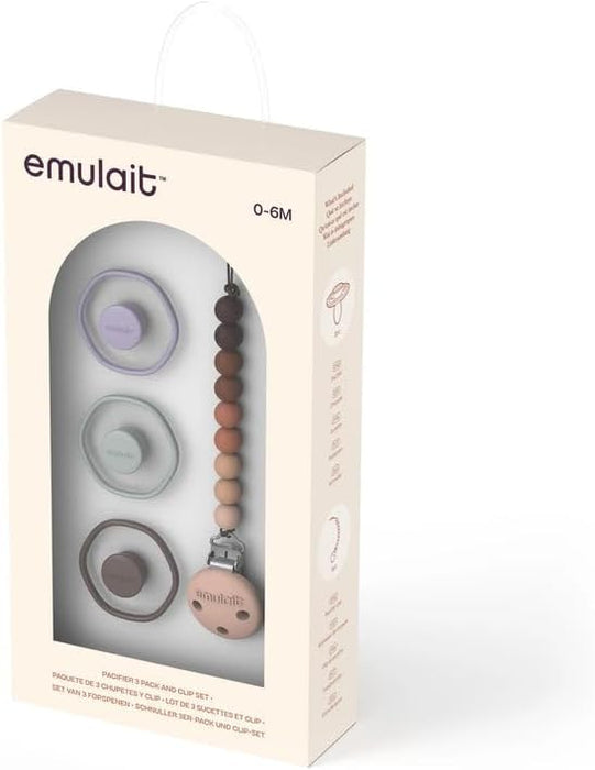 Emulait Set de regalo de 3 chupetes con clip, para bebés de 0 a 6 meses