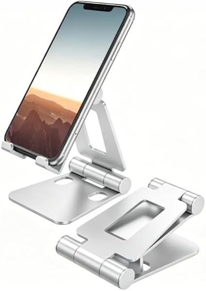 Soporte doble plegable para teléfono móvil: soporte de escritorio compacto, plegable y portátil