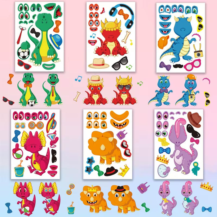 24uds Stickers Creativos de Expresiones Faciales de Dinosaurios de Dibujos Animados