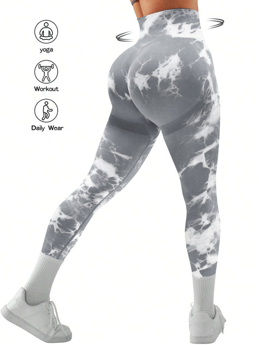 SHEIN Leggings de cintura alta con estampado tie-dye para mujer