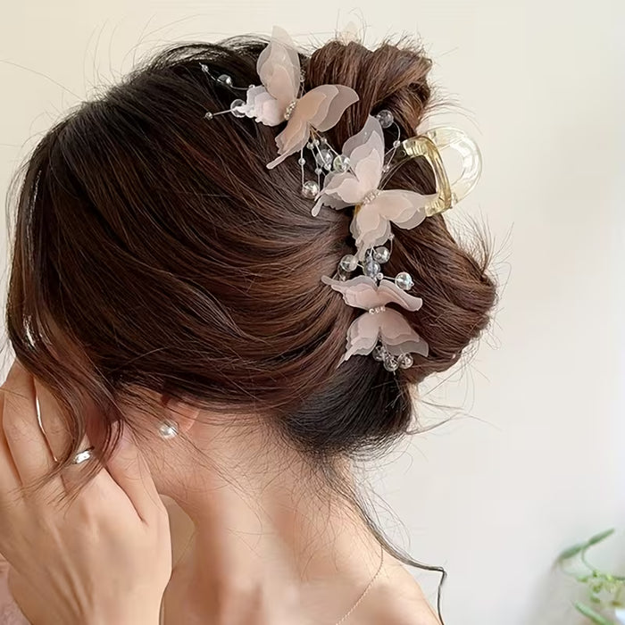 1 pieza Elegante horquilla de mariposa adornada con borlas, con diseño floral