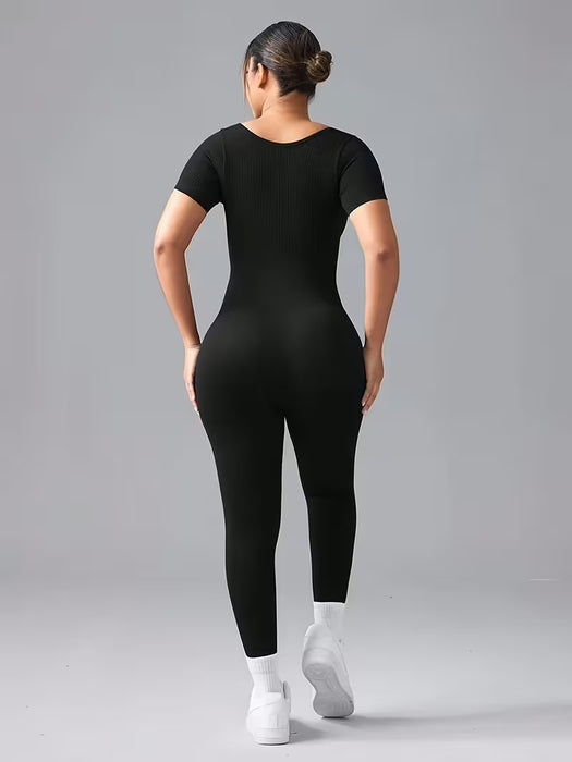 Mono de moda para mujer de color liso, con ajuste en la cintura, manga corta