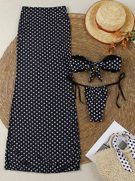 Conjunto de traje de baño de tres piezas con estampado de lunares estilo europeo sexy