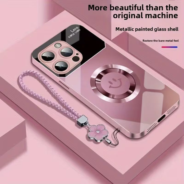 Funda de teléfono de vidrio templado líquido de cara feliz y brillante para  iphone 14 pro max