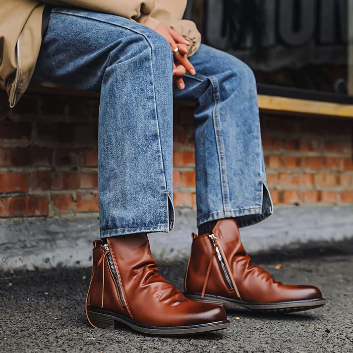 Botas para hombre con cremalleras laterales y borlas - Calzado casual para hombre con cremallera lateral