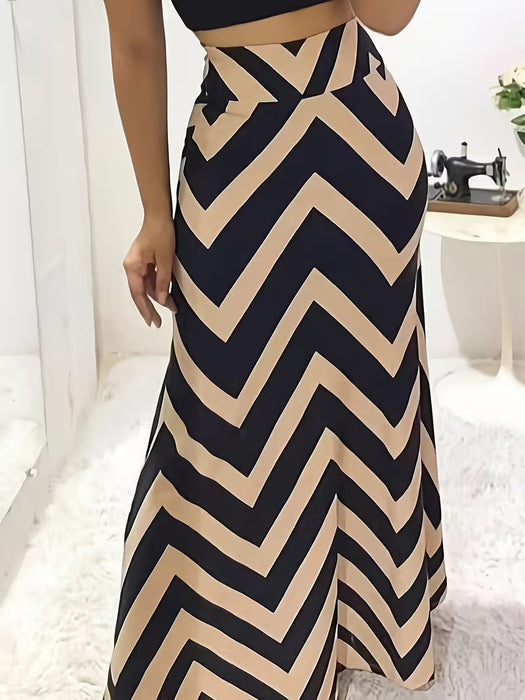 Falda Maxi A-Line de Mujer con Estampado Geométrico y Cintura Alta