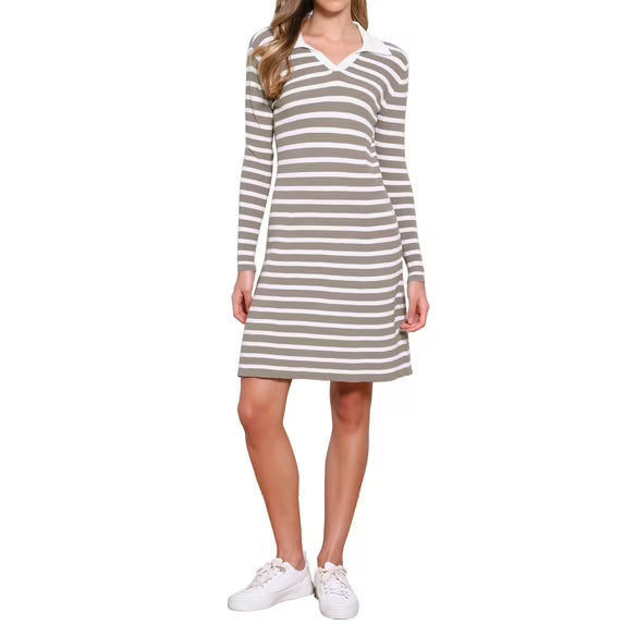 Vestido suéter para mujer, estilo casual, manga larga, rayas, cuello en V