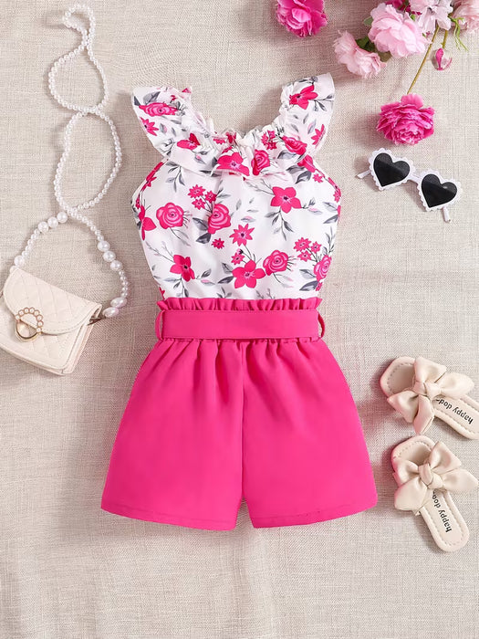 Conjunto de dos piezas con top sin mangas de estampado floral