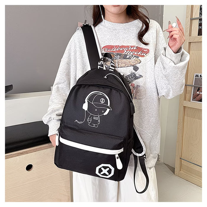 Juego de 2 piezas: Mochila y riñonera con estampado de músicos Oxford