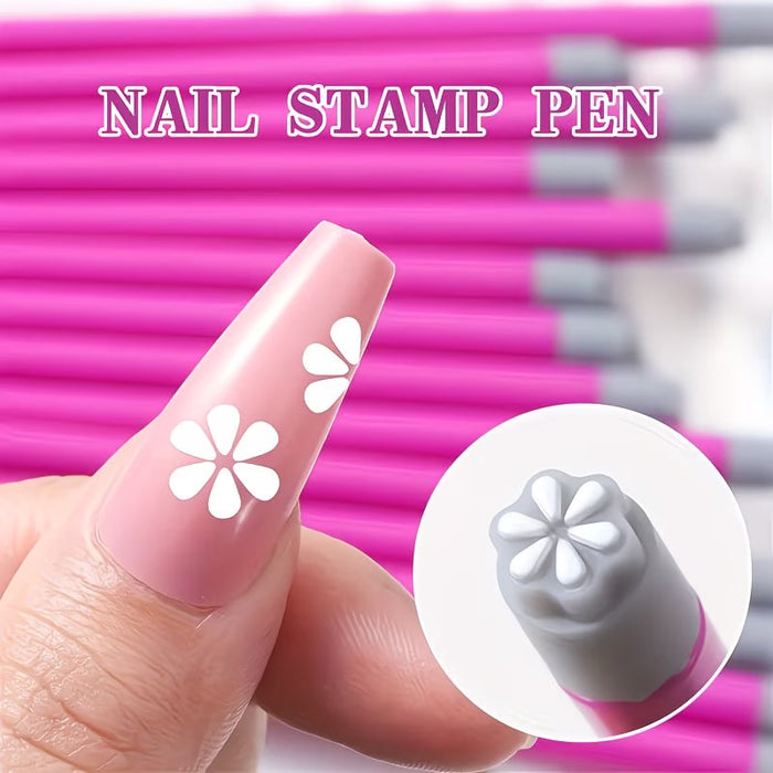 Set de 4 rotuladores para estampado de uñas  con patrón de flores y mariposas