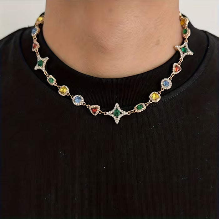Collar de hombre versátil de lujo con diseño de patchwork con forma geométrica irregular