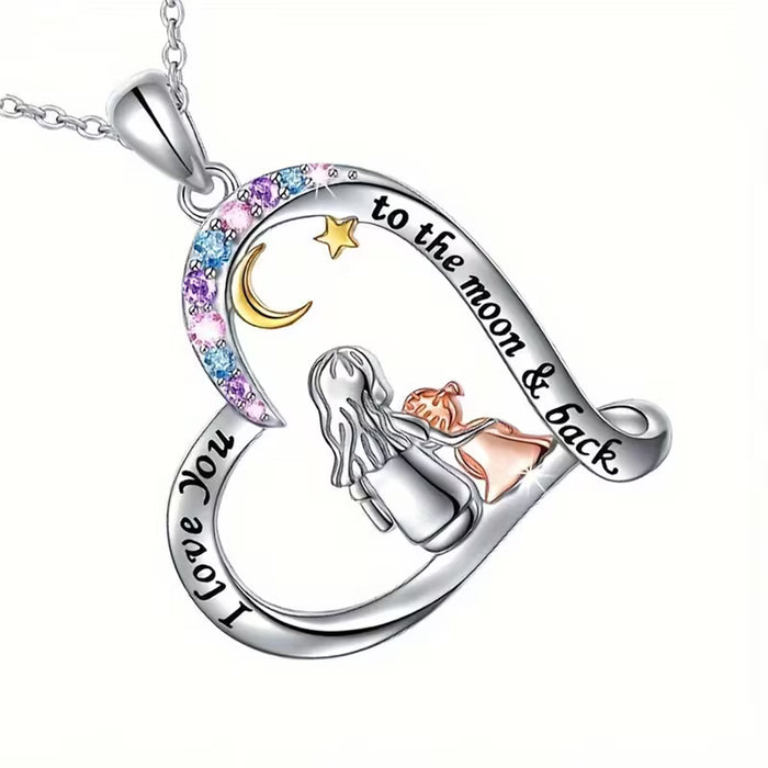 Collar con colgante de corazón de amor de madre, luna y estrella para mujer