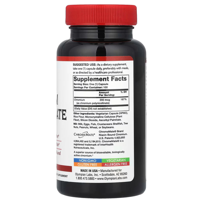 Olympian Labs, Polinicotinato de cromo, 200 mcg, 100 cápsulas vegetarianas