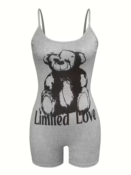 Mono Ajustado de Tirantes con Estampado de Letras y Animales para Mujer