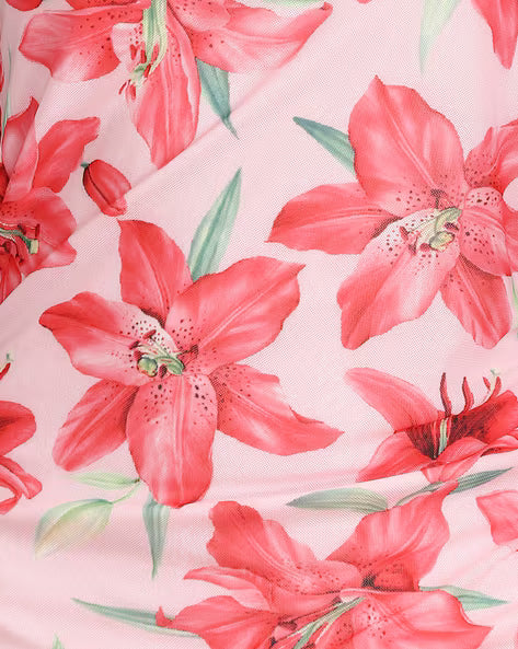 SHEIN Vestido asimétrico con estampado floral fruncido lateral y sin tirantes