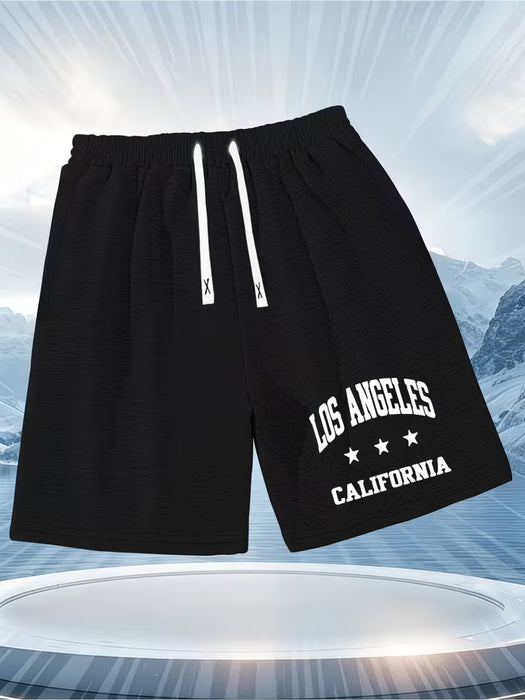Pantalones cortos deportivos casuales de verano para hombre con estampado de letras "Los Angeles California