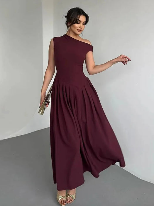 Vestido Midi con cuello oblicuo Irregular a la moda para mujer