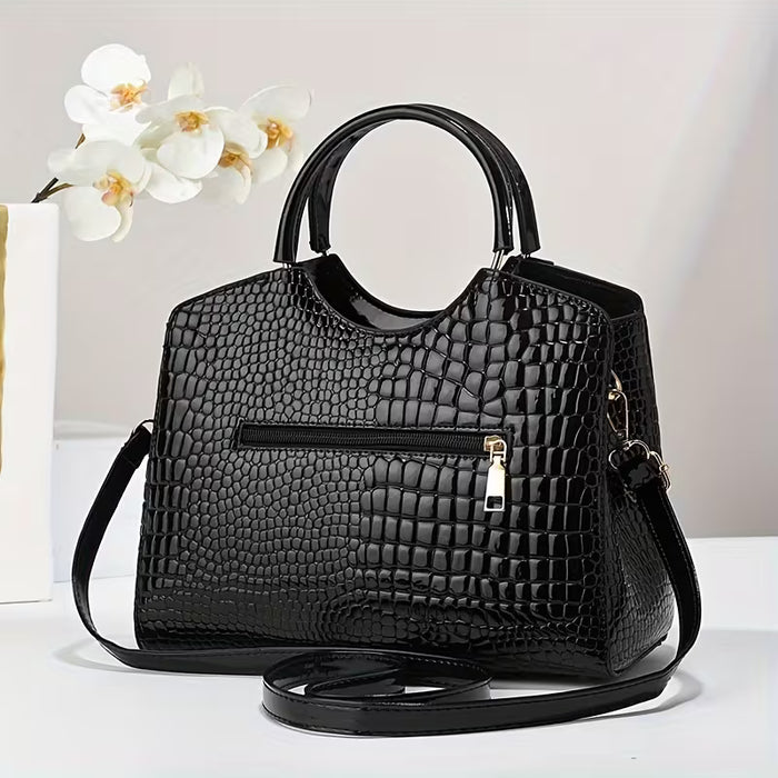 Elegante juego de bolso de dos piezas con estampado y textura de cocodrilo artificial