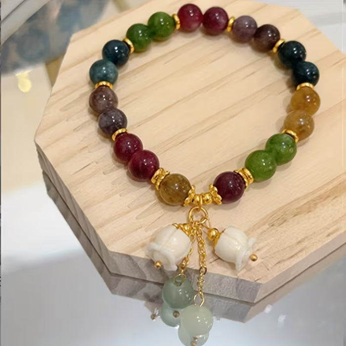 1 pieza, Pulsera de piedra natural, pulsera de piedra verde colorida