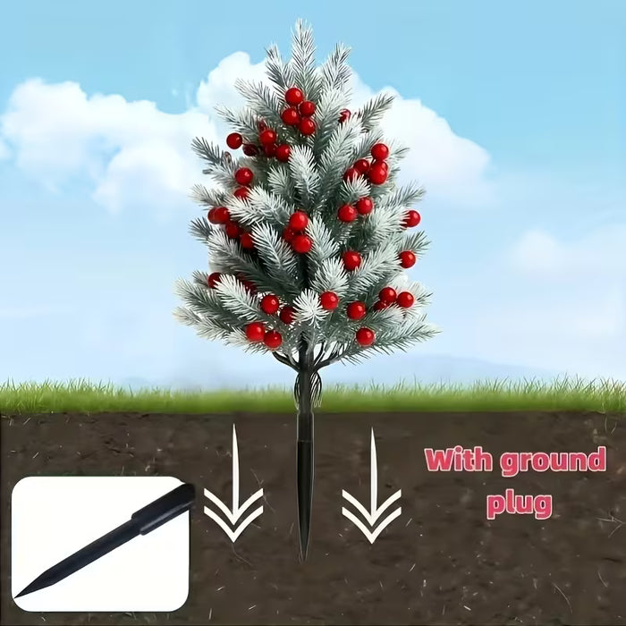 2 juegos de pinos de Navidad artificiales grandes con bayas rojas