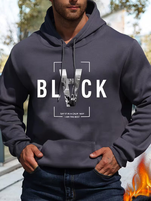 Sudadera informal de manga larga con estampado de letras negras para hombre
