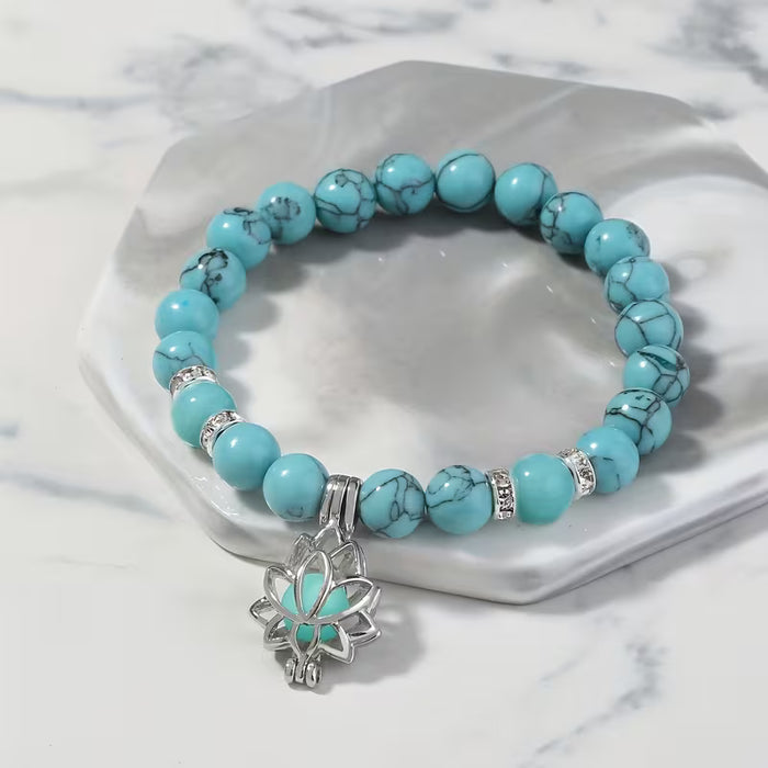 Turquesa Yoga Glow para pulsera de loto, accesorio de moda fluorescente