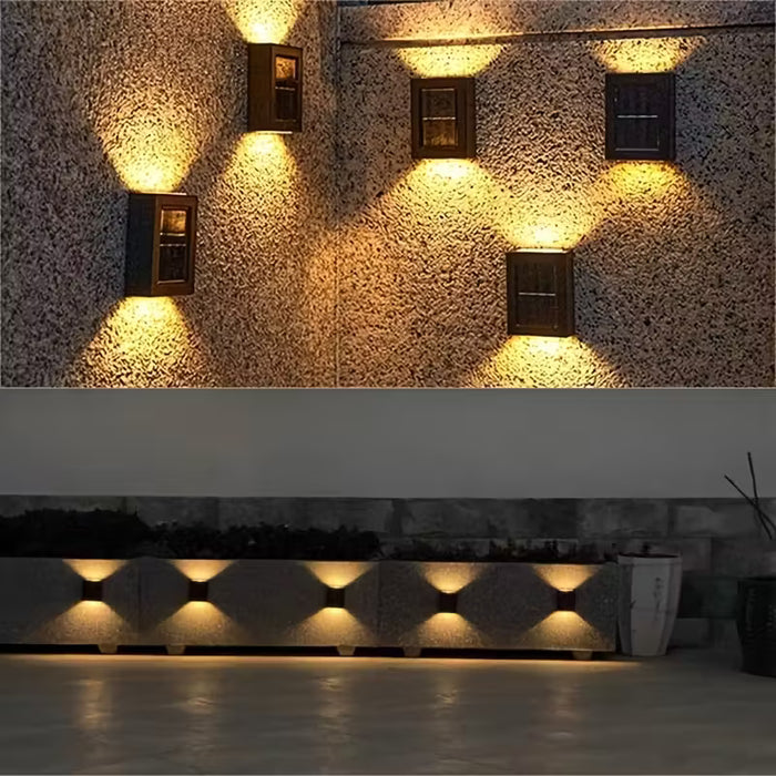 4 luces LED solares de pared, iluminación ascendente y descendente, para exteriores