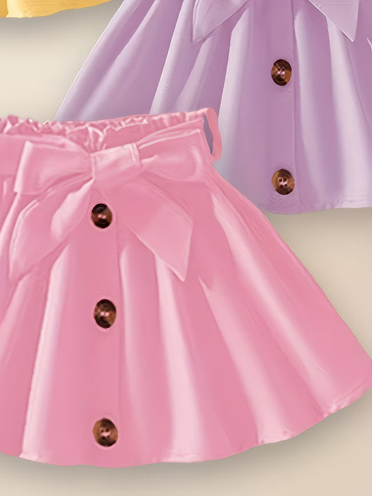 Conjunto de 3 piezas para niñas, faldita corta casual linda con cinturon