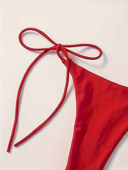 Conjunto de Traje de Baño de Color Sólido Para Fiesta en la Playa y Piscina