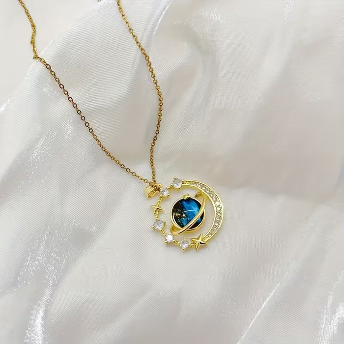 1pc Collar de Acero Inoxidable con Colgante de Diseño Luna Espacial, para Uso Diario