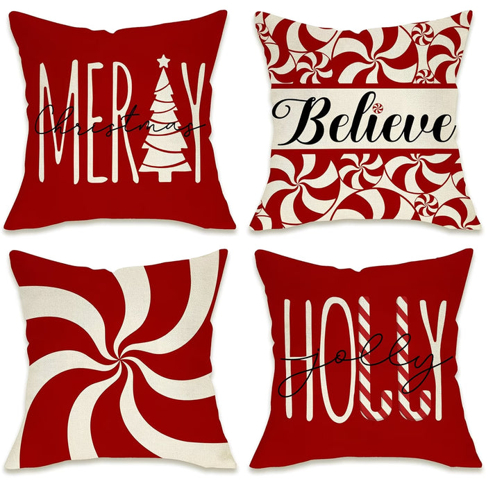 4 fundas de almohada de lino contemporáneas  con cremallera para navidad 18*18 pulgadas