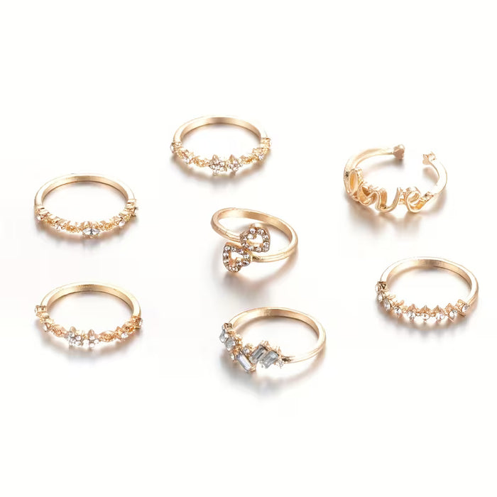 7 Piezas Nueva Colección de Verano: Anillos Estilosos con Corazón y Letras LOVE Floral