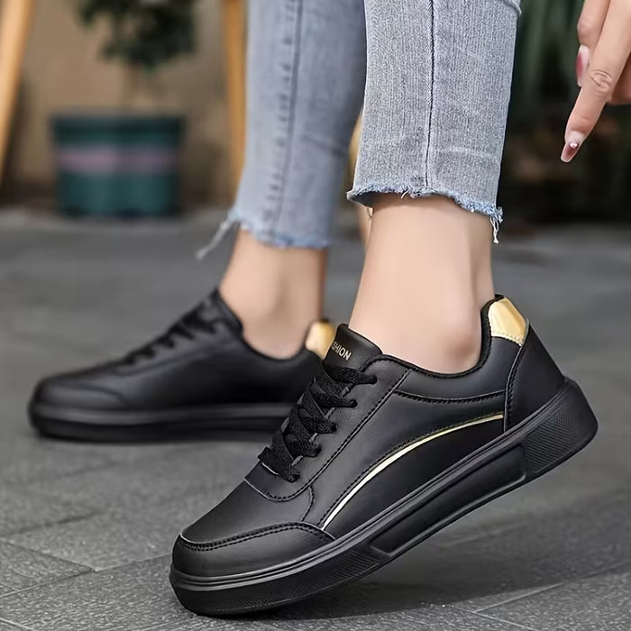 Zapatillas casuales cómodas unisex, en negro y dorado de skate atléticas clásicas vintage