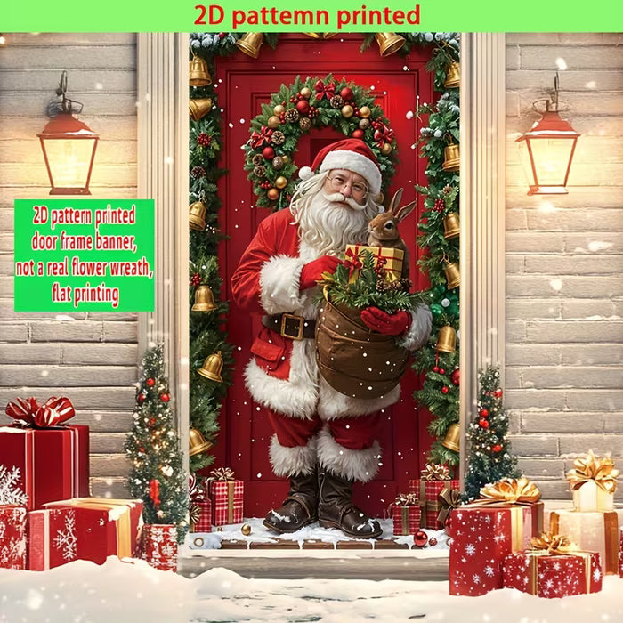 1 Letrero navideño para colgar en la puerta, Diseño de corona y Papá Noel