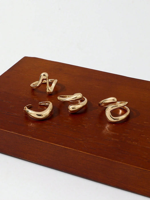 SHEIN 4 anillos asimétricos geométricos de estilo retro con círculo abierto y diseño líquido para mujer
