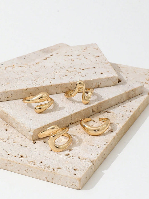 Shein Conjunto de 4 anillos asimétricos geométricos de estilo retro con círculo abierto y diseño líquido