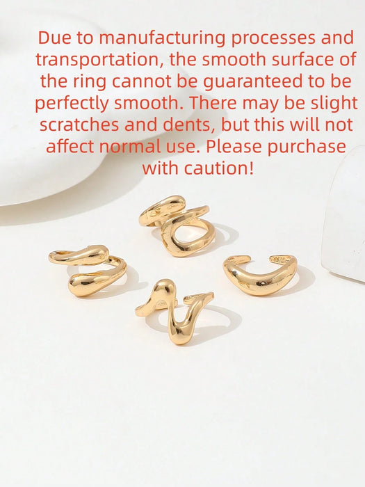 Shein Conjunto de 4 anillos asimétricos geométricos de estilo retro con círculo abierto y diseño líquido