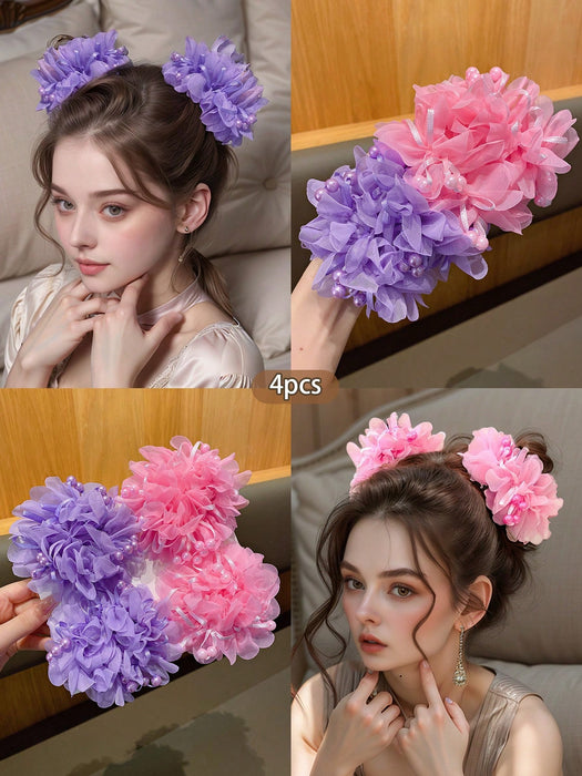 SHEIN 4 piezas de Scrunchies de pelo con flores lindas