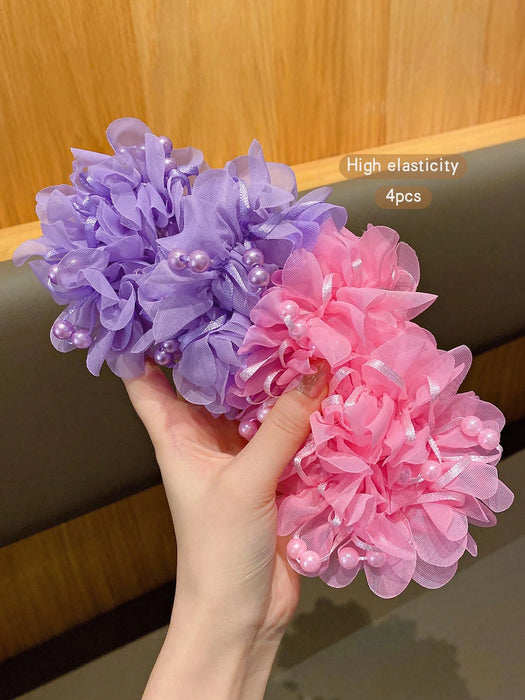 SHEIN 4 piezas de Scrunchies de pelo con flores lindas