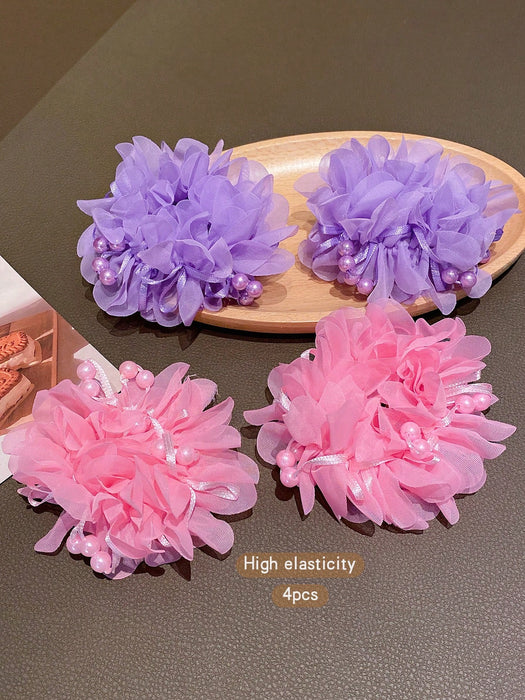 SHEIN 4 piezas de Scrunchies de pelo con flores lindas