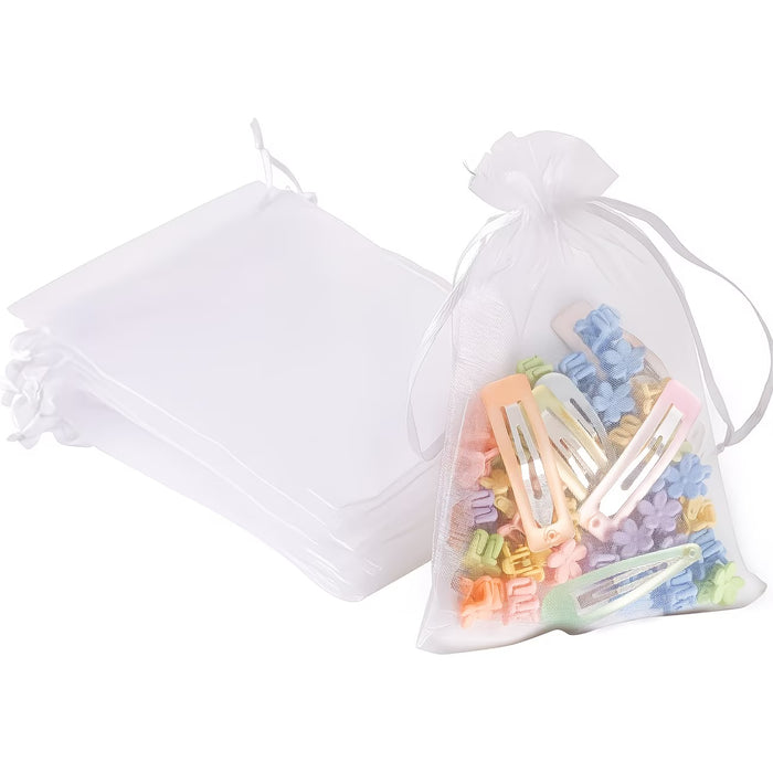 50pcs Bolsas de Organza de Malla Blanca Transpirable blanco Transparente con Cordón 12*9cm