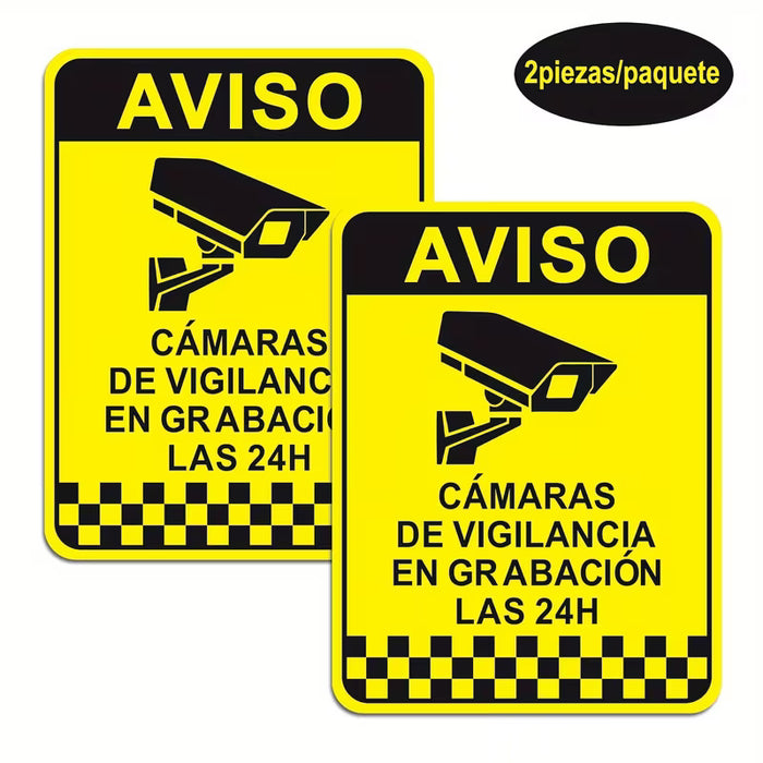 2pcs Pegatinas de Advertencia de Vigilancia en Español - Etiquetas de PVC Impermeables
